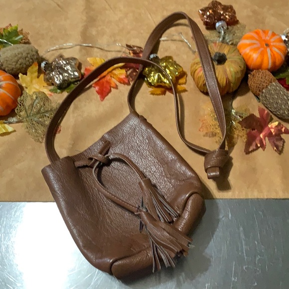 Handbags - Boho Leather Shoulder Bag with Tassel Tie Front Details